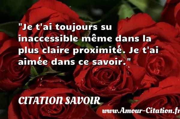 Je t ai toujours su inaccessible même dans la plus claire proximité. Je t ai aimée dans ce savoir.  CITATION SAVOIR