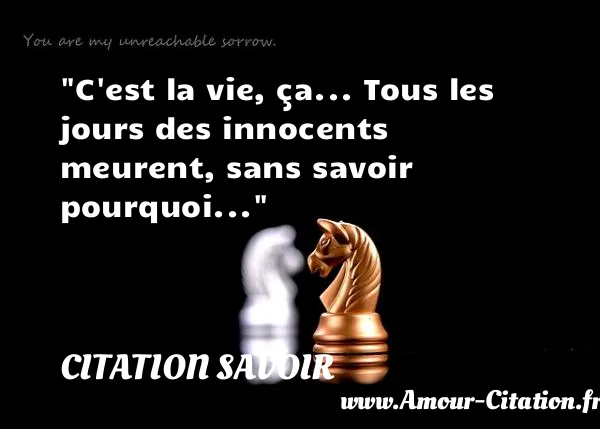 C est la vie, ça... Tous les jours des innocents meurent, sans savoir pourquoi...  CITATION SAVOIR
