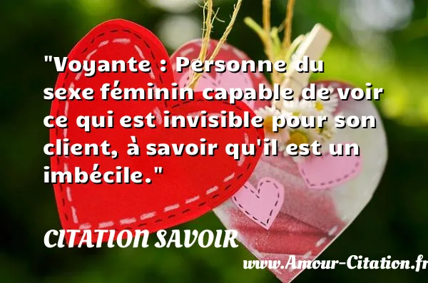 Voyante : Personne du sexe féminin capable de voir ce qui est invisible pour son client, à savoir qu il est un imbécile.  CITATION SAVOIR
