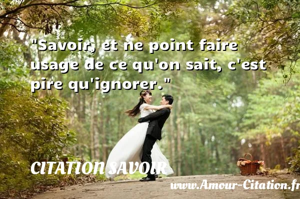 Savoir, et ne point faire usage de ce qu on sait, c est pire qu ignorer. CITATION SAVOIR