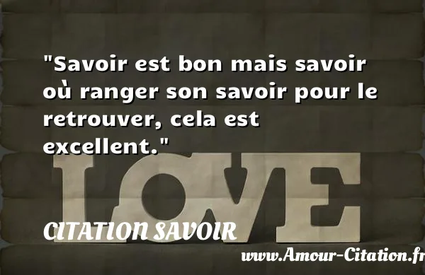 Savoir est bon mais savoir où ranger son savoir pour le retrouver, cela est excellent. CITATION SAVOIR