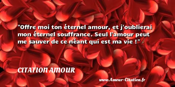 Offre moi ton éternel amour, et j oublierai mon éternel souffrance. Seul l amour peut me sauver de ce néant qui est ma vie !  CITATION AMOUR