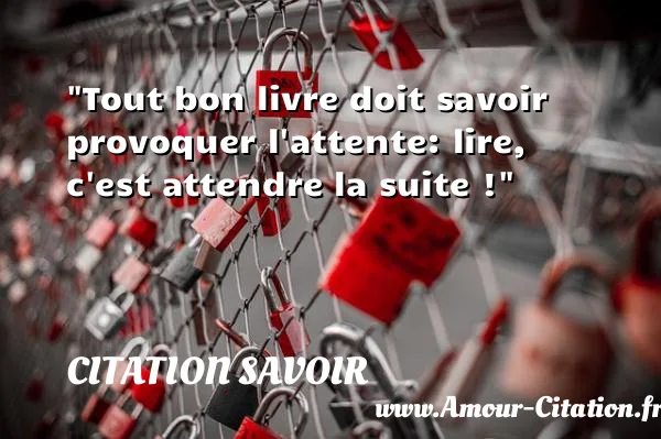 Tout bon livre doit savoir provoquer l attente: lire, c est attendre la suite !  CITATION SAVOIR