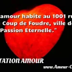  L amour habite au 1001 rue du Coup de Foudre, ville de la Passion Eternelle.  CITATION AMOUR