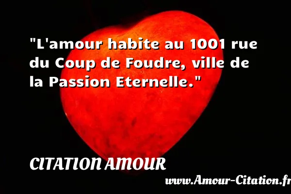 L amour habite au 1001 rue du Coup de Foudre, ville de la Passion Eternelle.  CITATION AMOUR