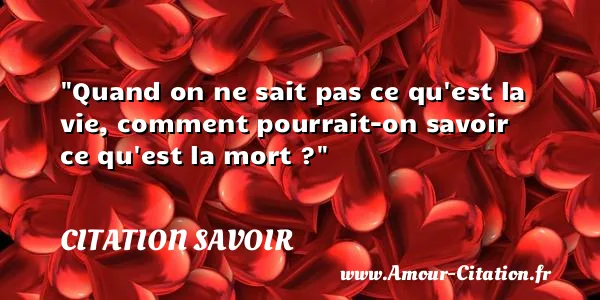Quand on ne sait pas ce qu est la vie, comment pourrait-on savoir ce qu est la mort ? CITATION SAVOIR