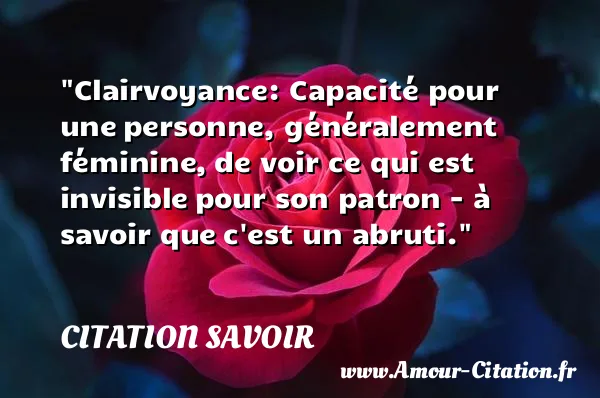 Clairvoyance: Capacité pour une personne, généralement féminine, de voir ce qui est invisible pour son patron - à savoir que c est un abruti.  CITATION SAVOIR
