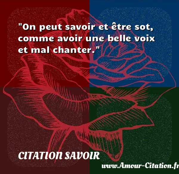 On peut savoir et être sot, comme avoir une belle voix et mal chanter.  CITATION SAVOIR