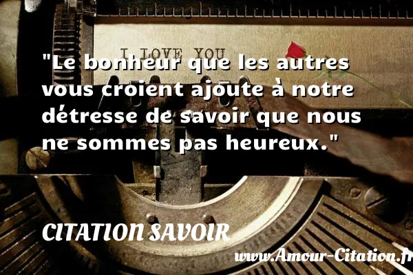 Le bonheur que les autres vous croient ajoute à notre détresse de savoir que nous ne sommes pas heureux. CITATION SAVOIR
