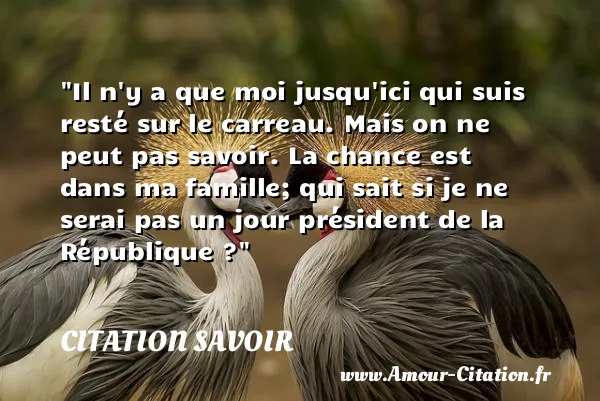 Il n y a que moi jusqu ici qui suis resté sur le carreau. Mais on ne peut pas savoir. La chance est dans ma famille; qui sait si je ne serai pas un jour président de la République ?  CITATION SAVOIR
