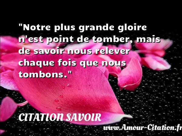Notre plus grande gloire n est point de tomber, mais de savoir nous relever chaque fois que nous tombons. CITATION SAVOIR