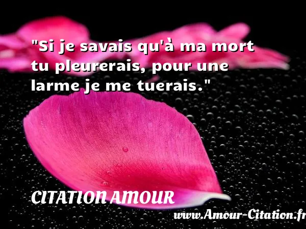 Si je savais qu à ma mort tu pleurerais, pour une larme je me tuerais.  CITATION AMOUR