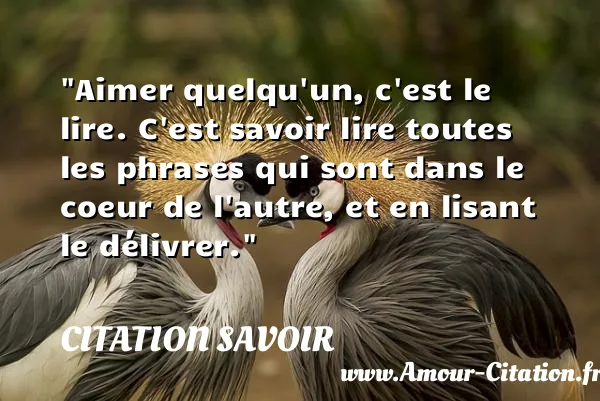 Aimer quelqu un, c est le lire. C est savoir lire toutes les phrases qui sont dans le coeur de l autre, et en lisant le délivrer.  CITATION SAVOIR