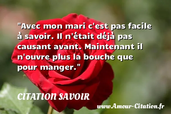 Avec mon mari c est pas facile à savoir. Il n était déjà pas causant avant. Maintenant il n ouvre plus la bouche que pour manger.  CITATION SAVOIR