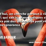  Aujourd hui, on cherche partout à répandre le savoir; qui sait si, dans quelques siècles, il n y aura pas des universités pour rétablir l ancienne ignorance ?  CITATION SAVOIR