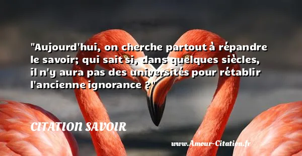 Aujourd hui, on cherche partout à répandre le savoir; qui sait si, dans quelques siècles, il n y aura pas des universités pour rétablir l ancienne ignorance ?  CITATION SAVOIR