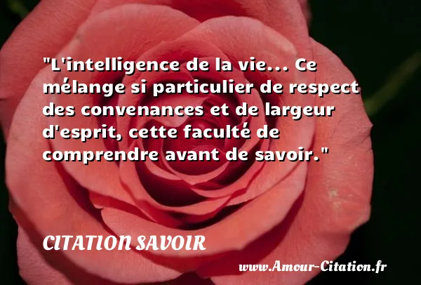 L intelligence de la vie... Ce mélange si particulier de respect des convenances et de largeur d esprit, cette faculté de comprendre avant de savoir. CITATION SAVOIR