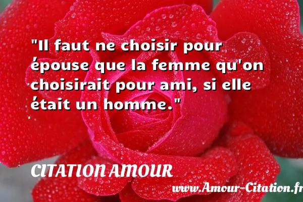 Il faut ne choisir pour épouse que la femme qu on choisirait pour ami, si elle était un homme.  CITATION AMOUR