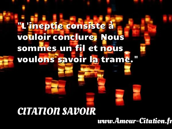 L ineptie consiste à vouloir conclure. Nous sommes un fil et nous voulons savoir la trame. CITATION SAVOIR