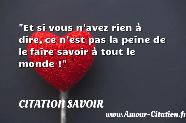 Et si vous n avez rien à dire, ce n est pas la peine de le faire savoir à tout le monde !  CITATION SAVOIR