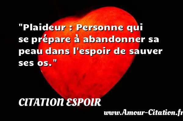 Plaideur : Personne qui se prépare à abandonner sa peau dans l espoir de sauver ses os.  CITATION ESPOIR