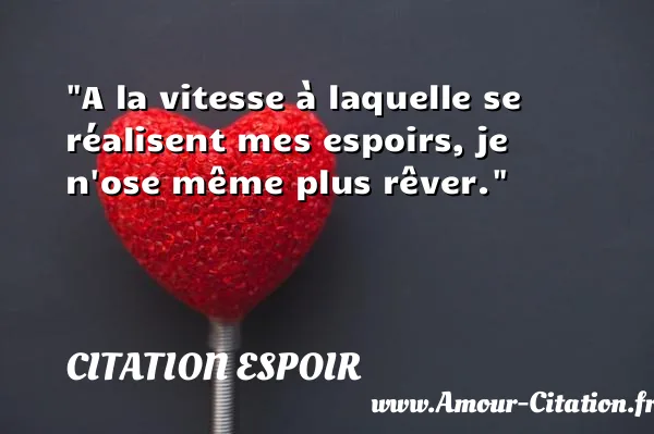 A la vitesse à laquelle se réalisent mes espoirs, je n ose même plus rêver.  CITATION ESPOIR