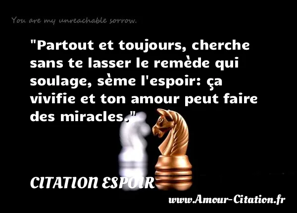 Partout et toujours, cherche sans te lasser le remède qui soulage, sème l espoir: ça vivifie et ton amour peut faire des miracles.  CITATION ESPOIR
