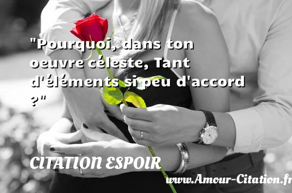 Pourquoi, dans ton oeuvre céleste, Tant d éléments si peu d accord ?  CITATION ESPOIR