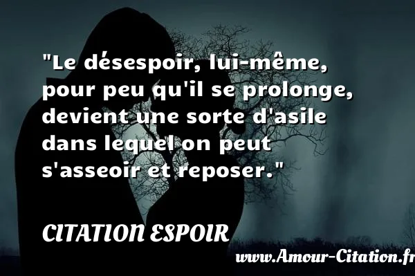 Le désespoir, lui-même, pour peu qu il se prolonge, devient une sorte d asile dans lequel on peut s asseoir et reposer. CITATION ESPOIR
