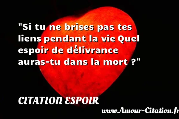 Si tu ne brises pas tes liens pendant la vie Quel espoir de délivrance auras-tu dans la mort ? CITATION ESPOIR