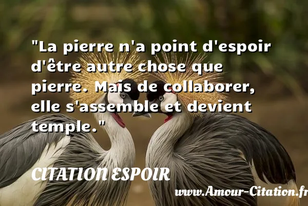 La pierre n a point d espoir d être autre chose que pierre. Mais de collaborer, elle s assemble et devient temple. CITATION ESPOIR