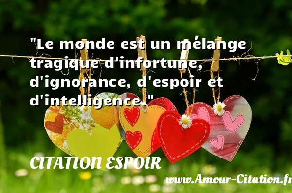 Le monde est un mélange tragique d infortune, d ignorance, d espoir et d intelligence.  CITATION ESPOIR