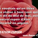  Je voudrais qu on élève une statue à tous ceux qui ont dit du mal de moi, avec le secret espoir d être réincarné en pigeon.  CITATION ESPOIR