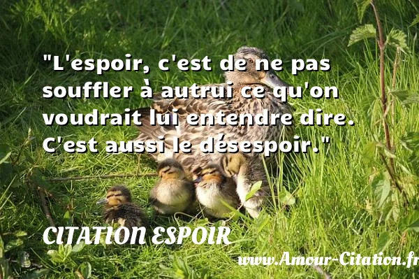 L espoir, c est de ne pas souffler à autrui ce qu on voudrait lui entendre dire. C est aussi le désespoir.  CITATION ESPOIR