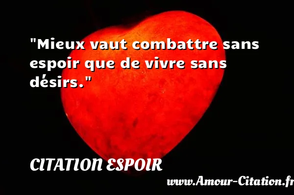 Mieux vaut combattre sans espoir que de vivre sans désirs.  CITATION ESPOIR