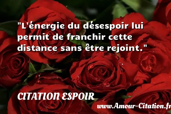 L énergie du désespoir lui permit de franchir cette distance sans être rejoint.  CITATION ESPOIR