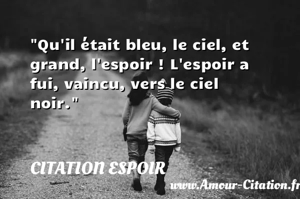 Qu il était bleu, le ciel, et grand, l espoir ! L espoir a fui, vaincu, vers le ciel noir.  CITATION ESPOIR