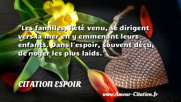 Les familles, l été venu, se dirigent vers la mer en y emmenant leurs enfants. Dans l espoir, souvent déçu, de noyer les plus laids.  CITATION ESPOIR
