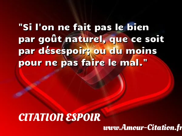 Si l on ne fait pas le bien par goût naturel, que ce soit par désespoir; ou du moins pour ne pas faire le mal.  CITATION ESPOIR