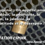  Eugénie : On appelle amour le désir, la poursuite, le don, la jalousie, la béatitude et le désespoir.  CITATION ESPOIR