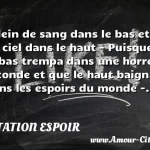 Plein de sang dans le bas et Plein de sang dans le bas et de ciel dans le haut - Puisque le bas trempa dans une horreur féconde et que le haut baigna dans les espoirs du monde -. CITATION ESPOIR