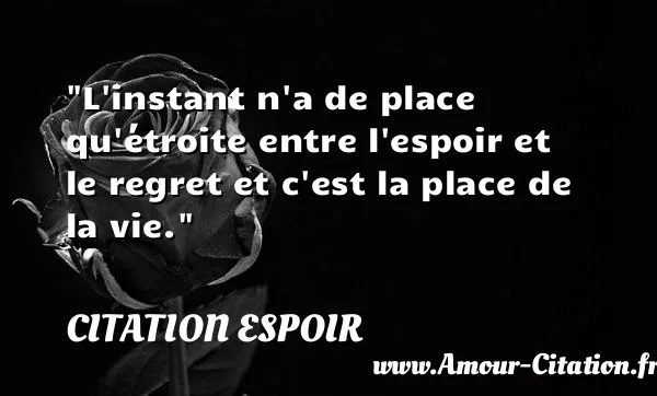 L instant n a de place qu étroite entre l espoir et le regret et c est la place de la vie.  CITATION ESPOIR