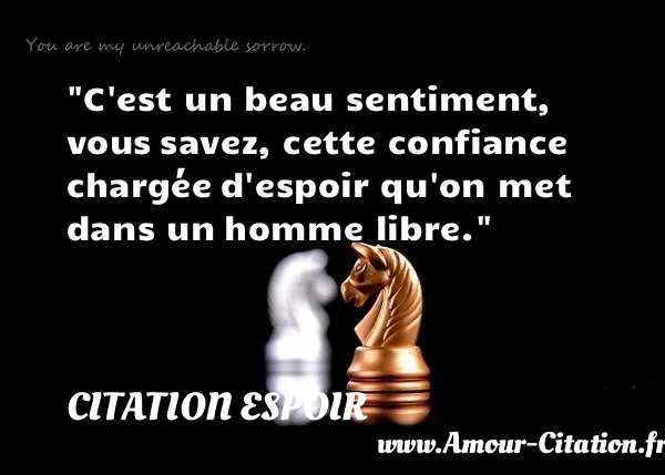 C est un beau sentiment, vous savez, cette confiance chargée d espoir qu on met dans un homme libre.  CITATION ESPOIR