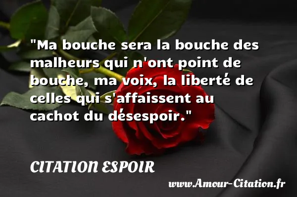 Ma bouche sera la bouche des malheurs qui n ont point de bouche, ma voix, la liberté de celles qui s affaissent au cachot du désespoir. CITATION ESPOIR