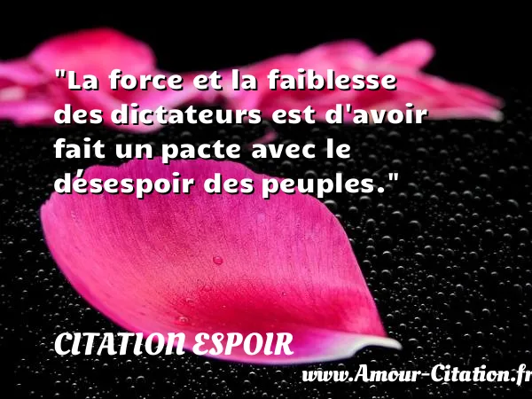 La force et la faiblesse des dictateurs est d avoir fait un pacte avec le désespoir des peuples. CITATION ESPOIR