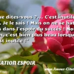 Que dites-vous ?... C'est Que dites-vous ?... C est inutile ?... Je le sais ! Mais on ne se bat pas dans l espoir du succès ! Non ! non, c est bien plus beau lorsque c est inutile ! CITATION ESPOIR