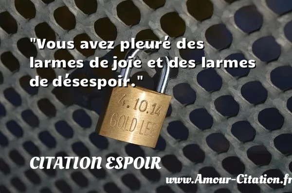 Vous avez pleuré des larmes de joie et des larmes de désespoir. CITATION ESPOIR