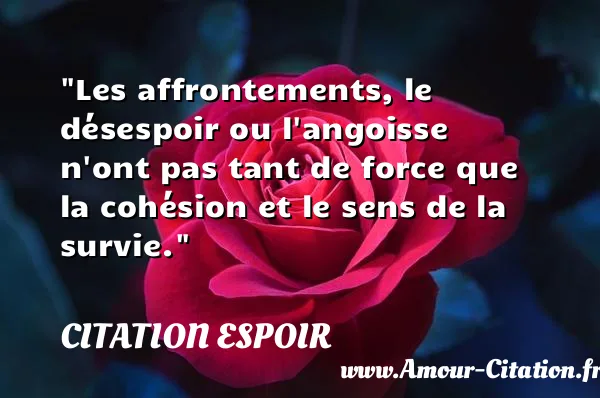 Les affrontements, le désespoir ou l angoisse n ont pas tant de force que la cohésion et le sens de la survie.  CITATION ESPOIR