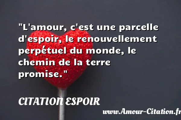 L amour, c est une parcelle d espoir, le renouvellement perpétuel du monde, le chemin de la terre promise.  CITATION ESPOIR
