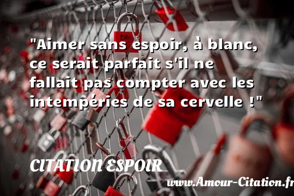 Aimer sans espoir, à blanc, ce serait parfait s il ne fallait pas compter avec les intempéries de sa cervelle !  CITATION ESPOIR